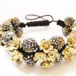 NEW Black & Gold Flower Shamballa Bracelet
